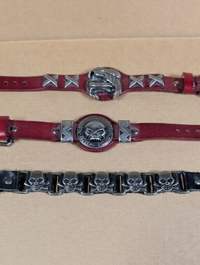 Unbranded Men's Red Leather Skull Accent Bracelets Pre Owned